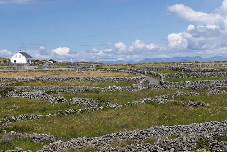 Stenen muurtjes landschap in West-Ierland
