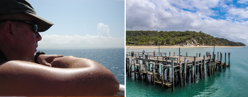 ferry en aankomst op Fraser Island