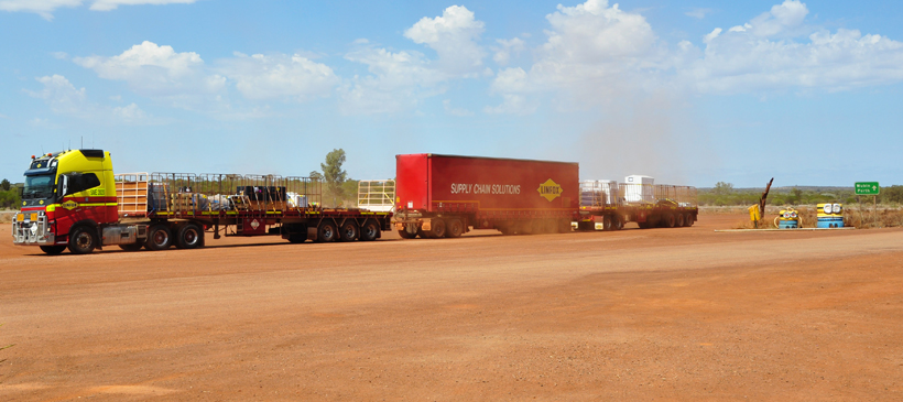 road trains in golden outback