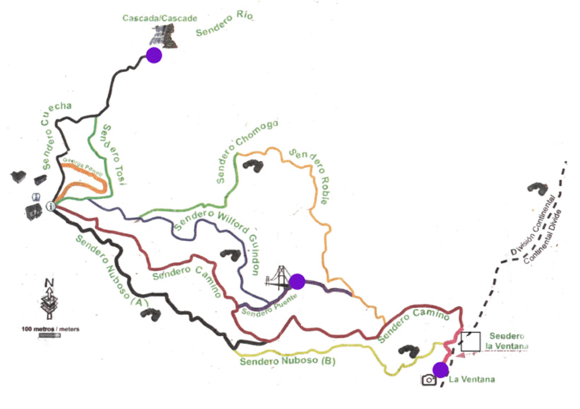 kaart wandelpadn monteverde cloud reserve