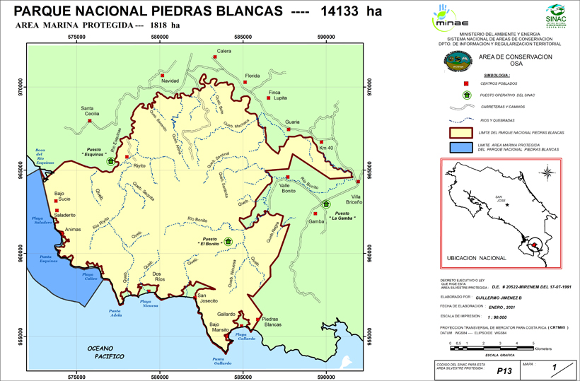 Piedras Blancas nationaal Park kaart