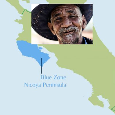 De Nicoya Peninsula:  blauwe zone met groen binnenland