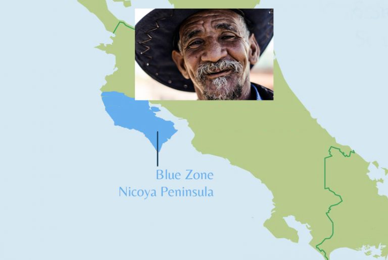 De Nicoya Peninsula:  blauwe zone met groen binnenland