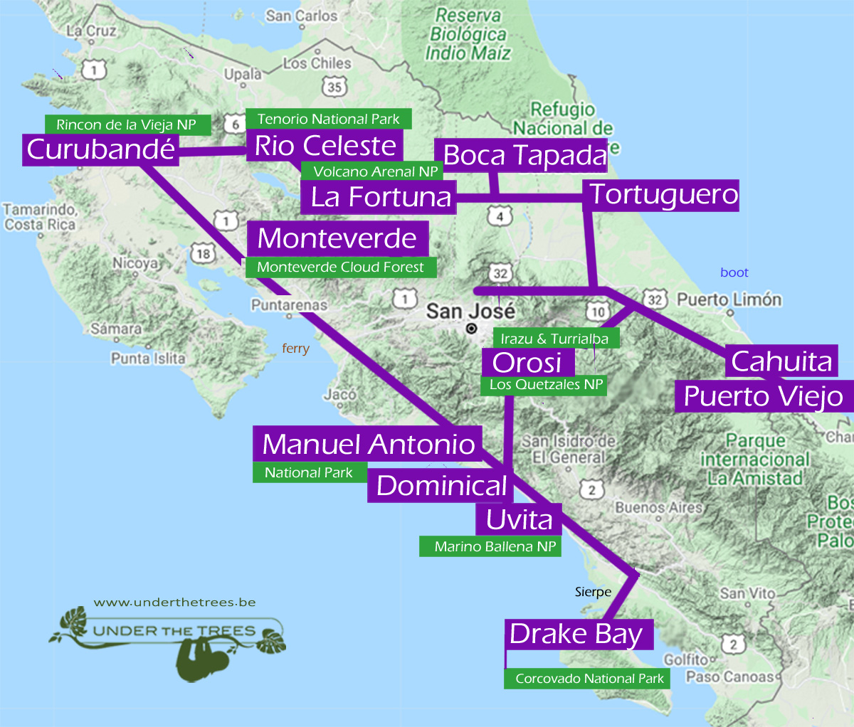 Costa Rica Rutas Reisroutes Costa Rica: start hier