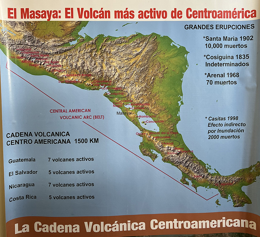 kaart actieve vulkanen in nicaragua