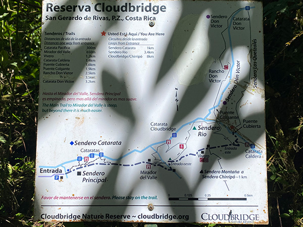 kaart cloudbridge wandelpaden