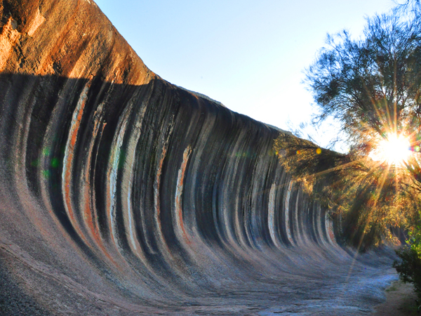 Wild wave rock and a fence in the Golden Outback